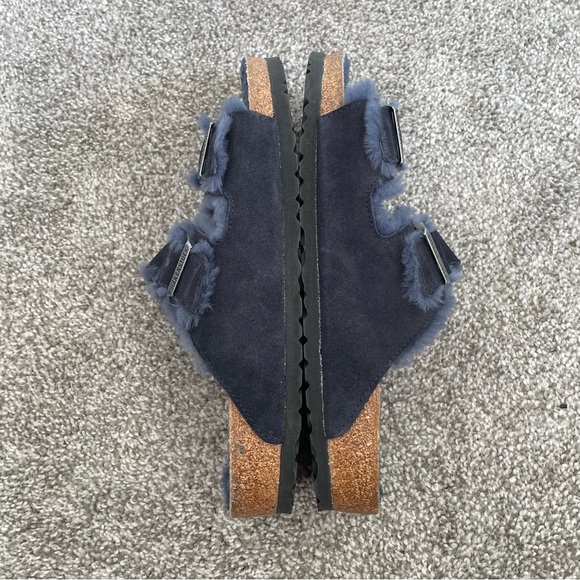 Birkenstock Arizona shearling lined sandals men’s size 10 blue Nubuck Leather - Picture 10 of 11